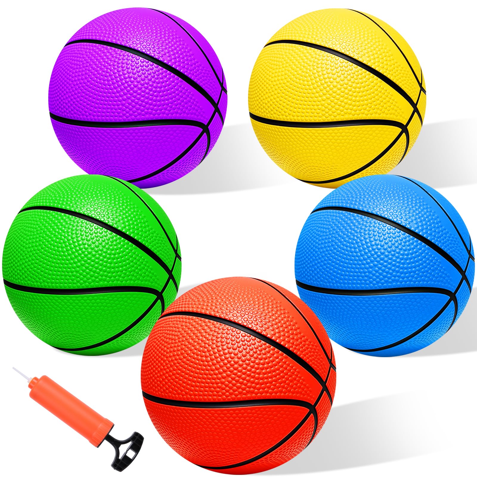 Iyoyo Mini Basketball Set - 5 Pack 6" Small Balls with Pump, Over The Door Mini Hoop Replacements, Toy for Toddlers, Kids, Teenagers, Pool, Indoors
