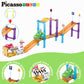 PicassoTiles Magnetic Race Track Car Slide Magnet Building Blocks Tiles Sensory Toys for Kids Toddlers Include Trucks Character Action Figures STEM
