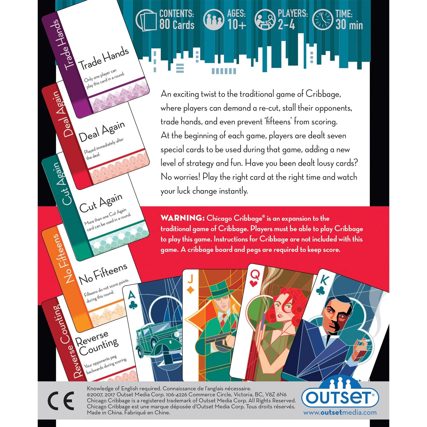 Chicago Cribbage Card Game - Cribbage with a Twist - Contains 80 Cards - for 2 to 4 Players Ages 10 and up by Outset