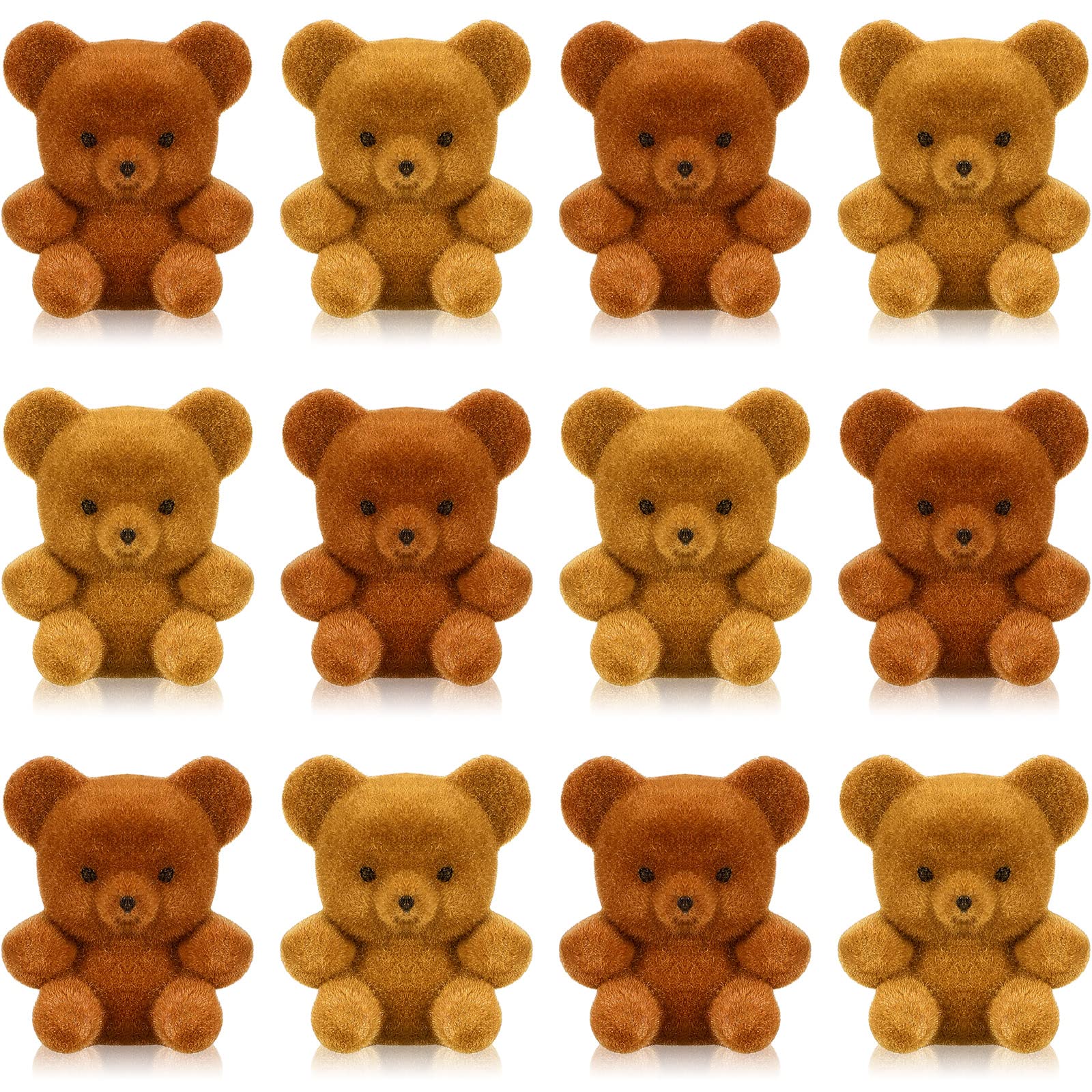 Deekin 36 Pcs Mini Flocked Bear Cute Miniature Stuffed Plush Bear Bulk 1'' Tiny Animal Baby Shower Decoration Birthday Party Favor Small Bag Charm