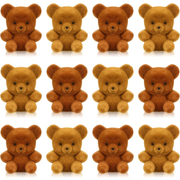 Deekin 36 Pcs Mini Flocked Bear Cute Miniature Stuffed Plush Bear Bulk 1'' Tiny Animal Baby Shower Decoration Birthday Party Favor Small Bag Charm