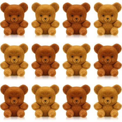 Deekin 36 Pcs Mini Flocked Bear Cute Miniature Stuffed Plush Bear Bulk 1'' Tiny Animal Baby Shower Decoration Birthday Party Favor Small Bag Charm