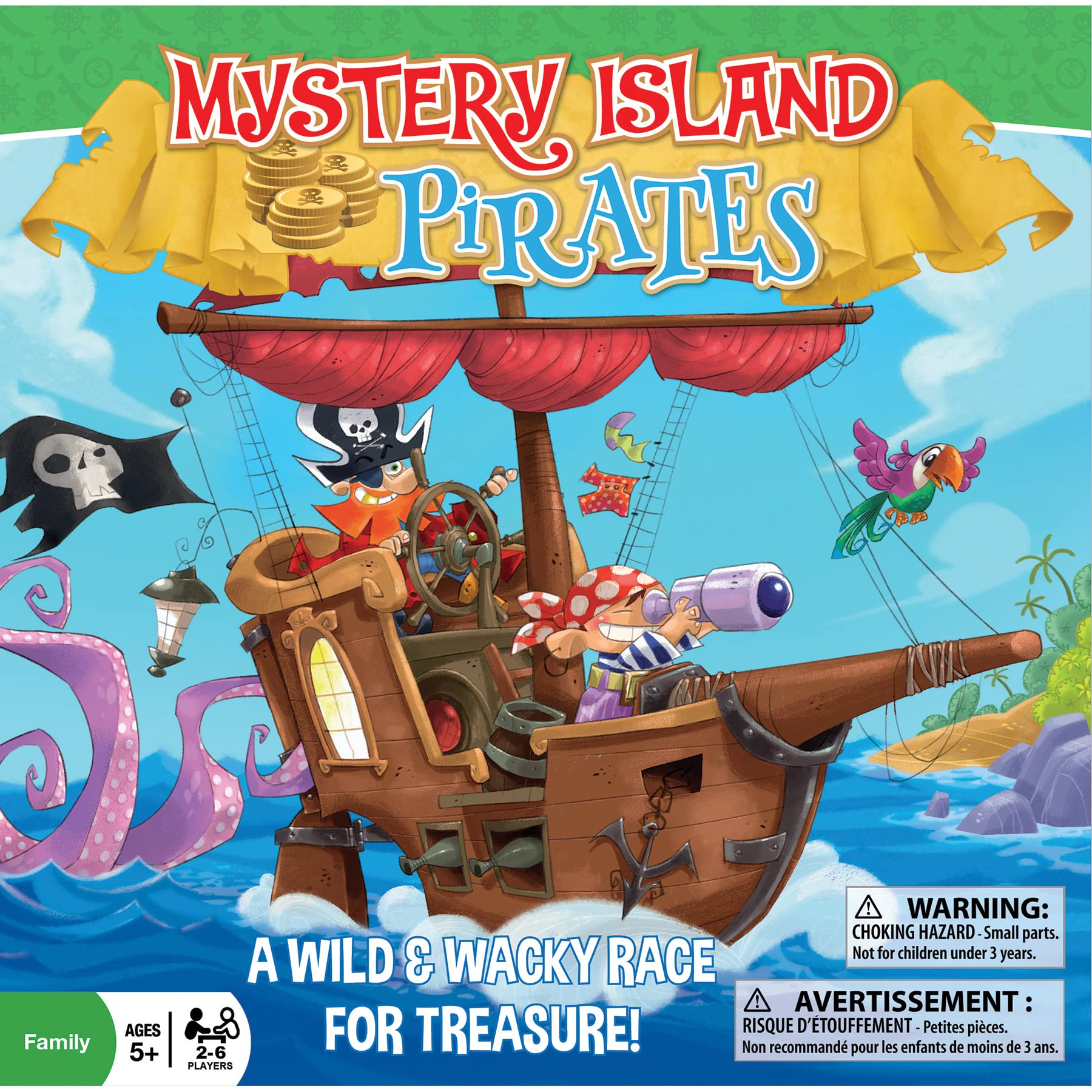 Mystery Island Pirates - Tile Game, by Outset Media, A Wild & Wacky Race for Treasure, Build Your Own Game, Two Games in One Box, Perfect for Family
