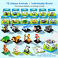 FUN LITTLE TOYS Mini Animal Building Blocks - 12 Pack, No Duplicates, Individually Boxed Zoo Sets for Kids 6-12, Party Favors, Classroom Prizes