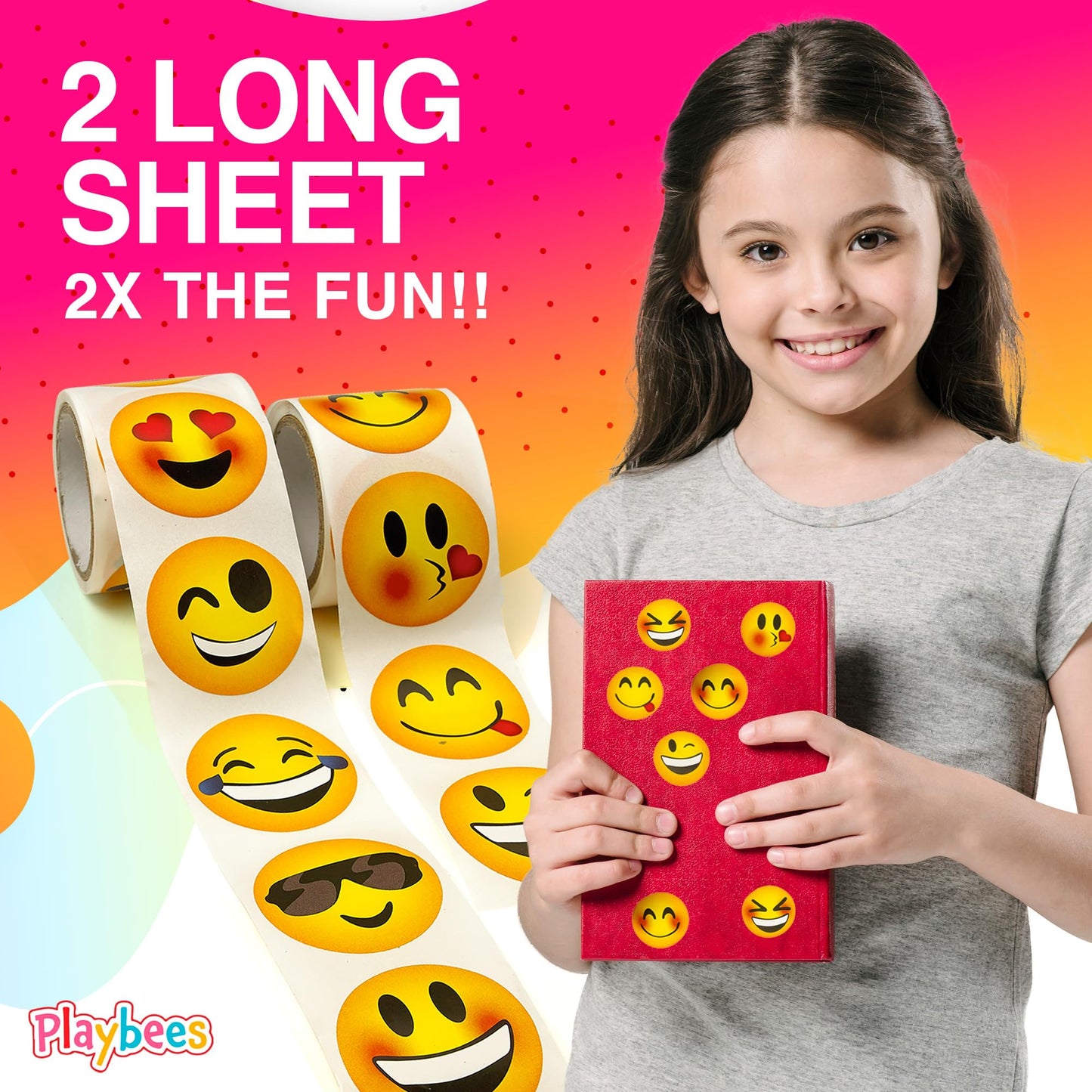 Playbees Emoticon Stickers - 2 Rolls - Kids' Party Favors, Game Prizes, Novelty Toys, Wall Decor, Scrapbooking, Arts and Crafts - 200 Count, 1.5 Inch