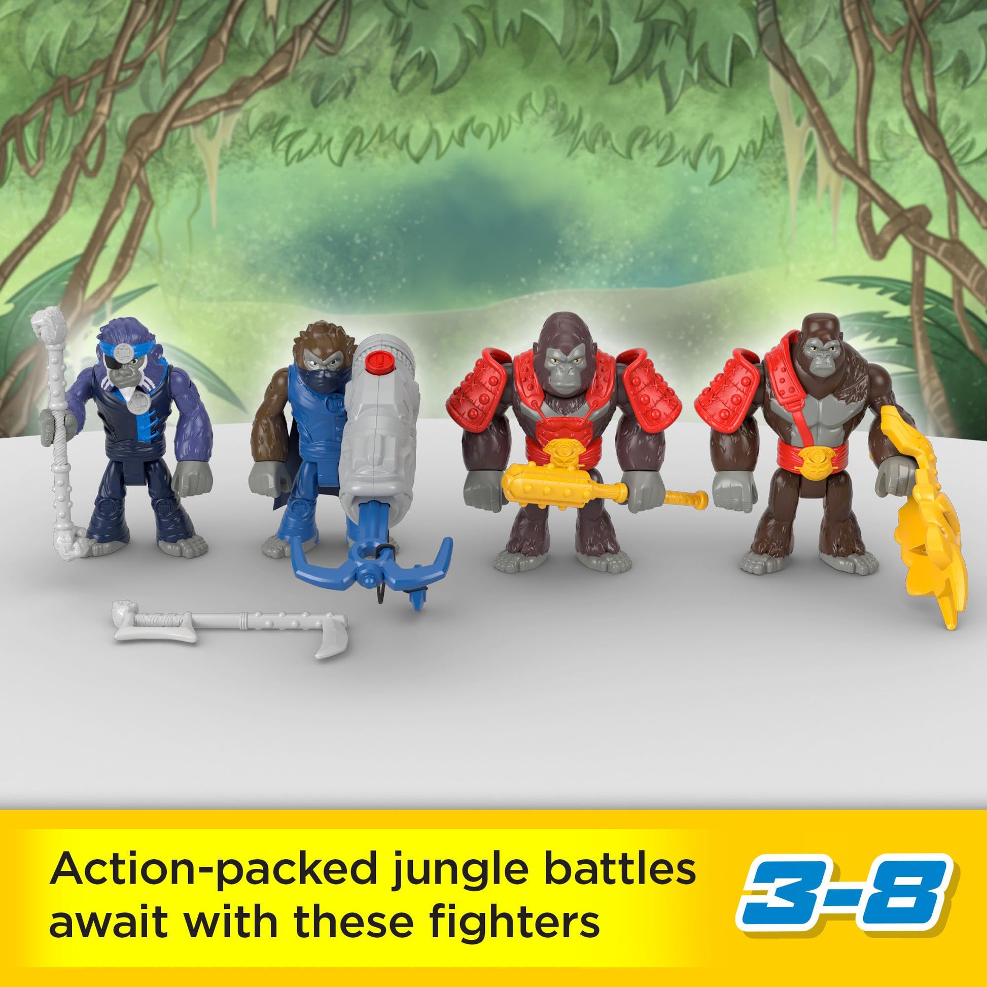 Fisher-Price Imaginext Preschool Toys Boss Level Army Pack 9-Piece Monkey & Gorilla Figure Set for Pretend Play Ages 3+ Years