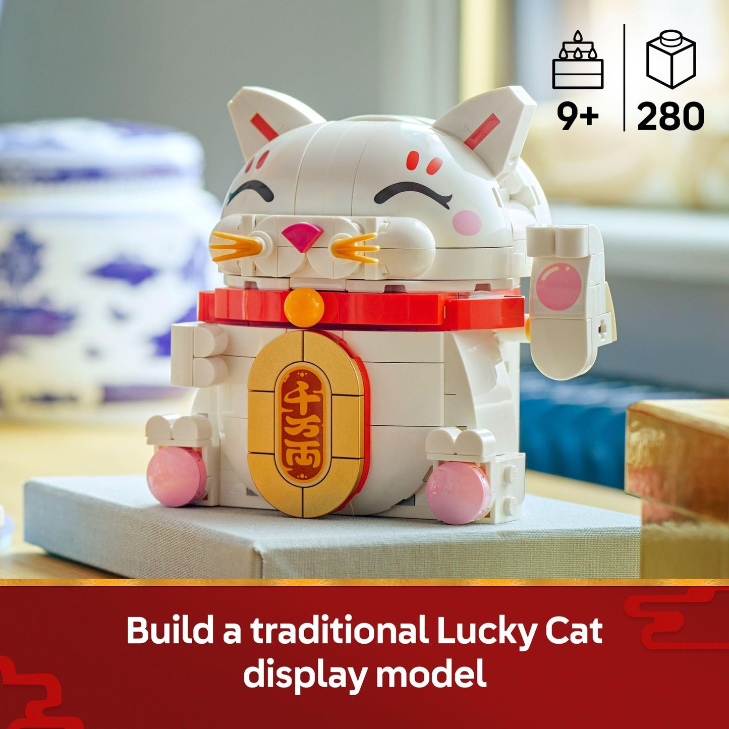 LEGO Lucky Cat Building Toy for Girls & Boys - Smiling Cat W/Waving Paw Function for Kids, Ages 9+ - Home Decor for Spring Festival & Chinese New Year