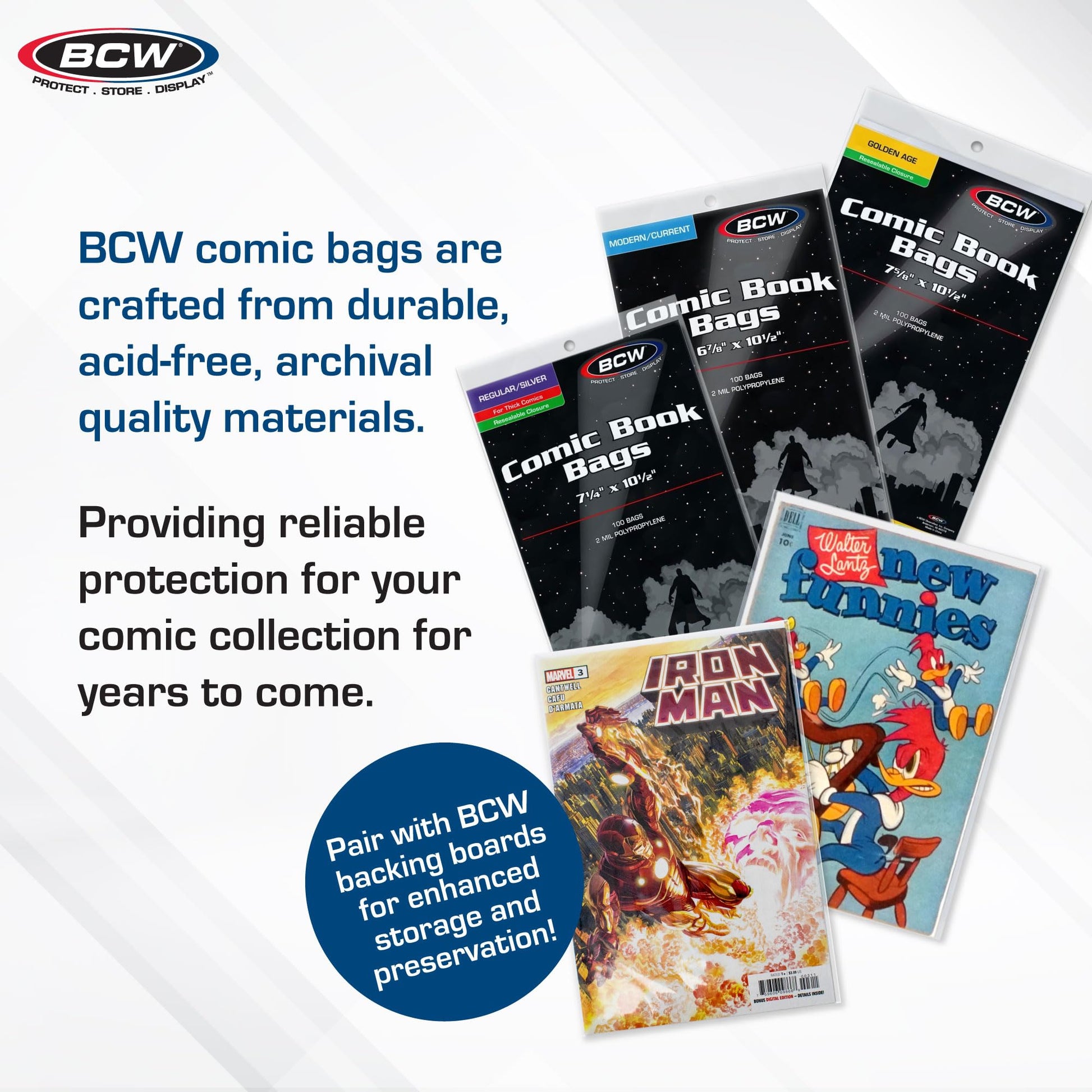 BCW Resealable Thick Silver Age Comic Bags - 200 ct | Archival Quality, Acid-Free Protection for Silver Age Comic Books | 7 1/4 x 10 1/2 inches Comic