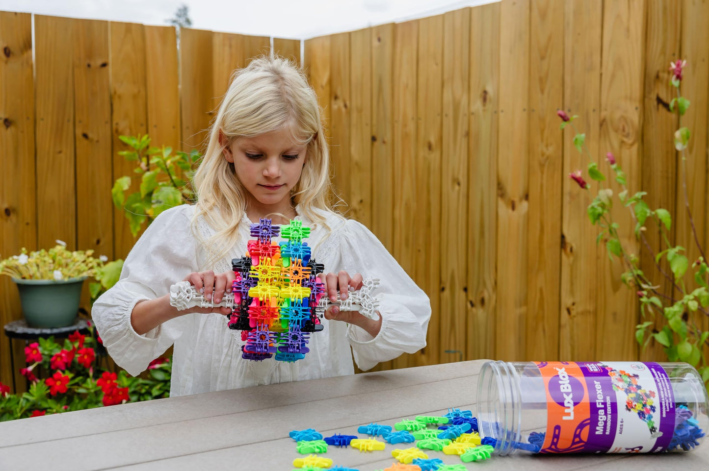 Lux Blox Mega Flexer Rainbow Building Set - 143 Piece Flexible STEM Construction Toy for Kids Ages 6+ | Fidget Sensory Toy | STEAM Learning Blocks |