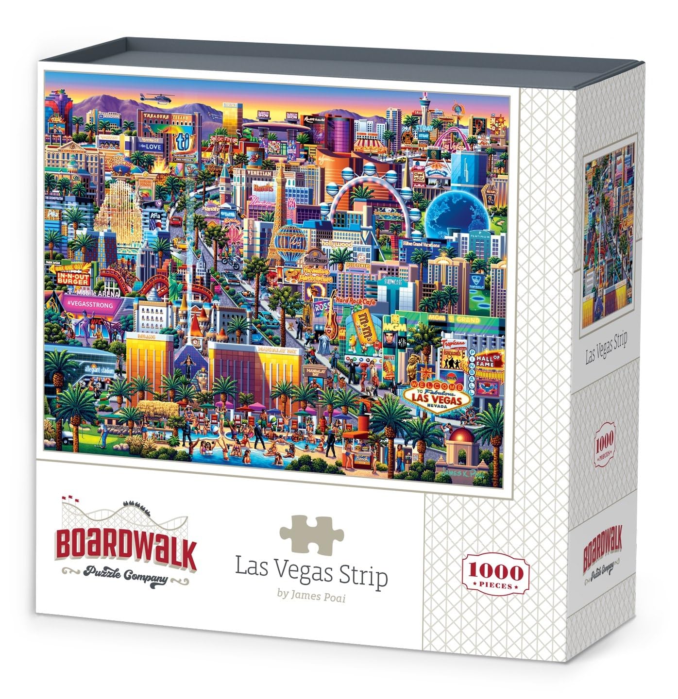 Boardwalk Las Vegas Strip 1000 Piece Jigsaw Puzzle Colorful Nevada Travel Puzzles with Premium Box, Gift for Adults and Family 19"x26"
