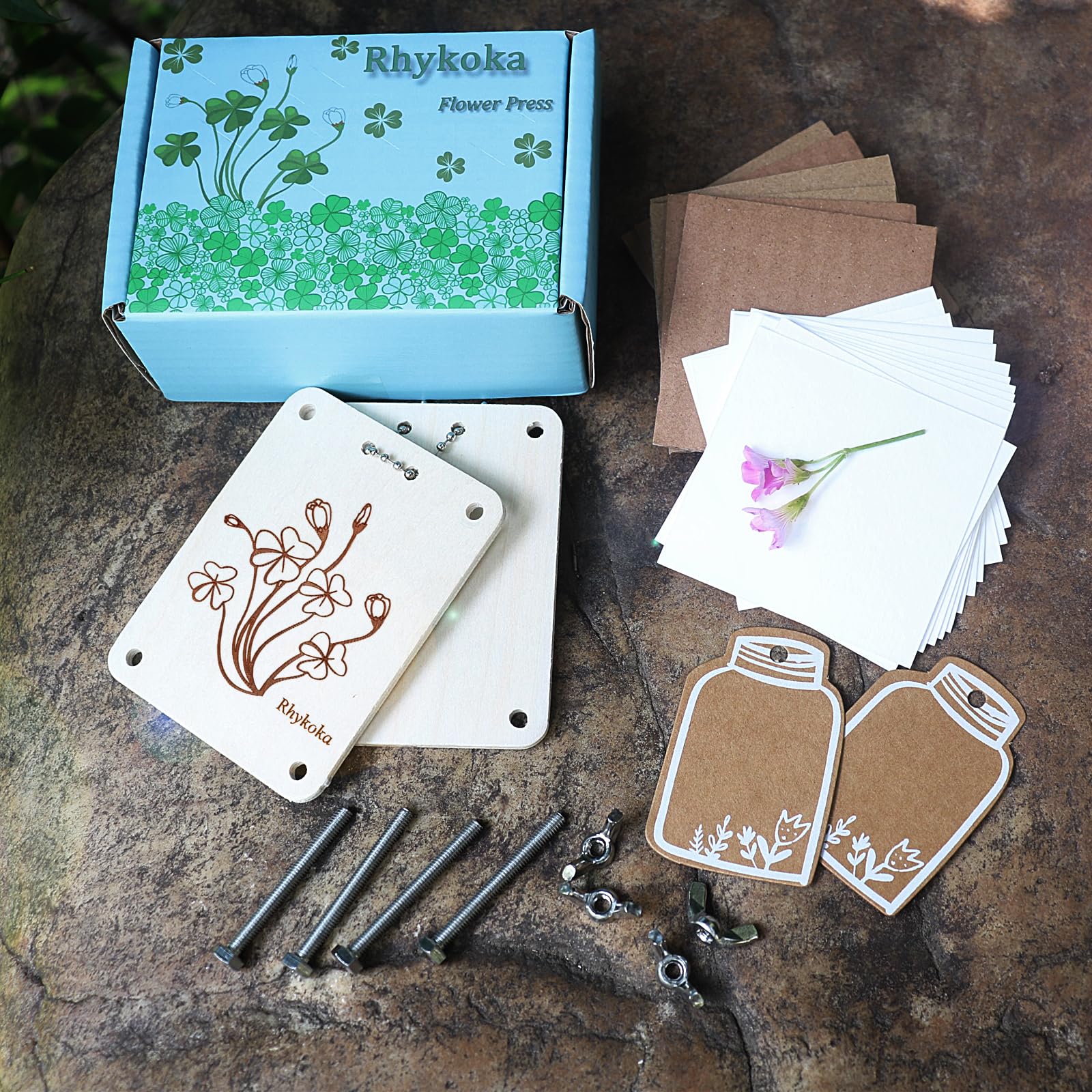 Rhykoka Pocket Flower Press, 6 Layers Mini Flowers Press Kit, Micro Flower Pressing, Portable Small Leaf Petal Preservation for Arts and Crafts Lovers
