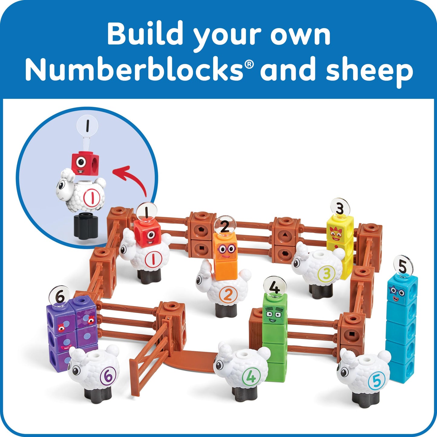 hand2mind Numberblocks Sheep Farm MathLink Cubes Activity Set, Preschool Learning Activities, Farm Playset, Counting Blocks, Number Toys, Kids
