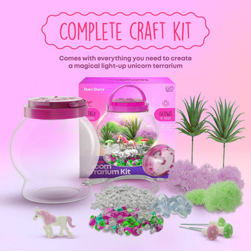 Dan&Darci Light-Up Unicorn Terrarium Kit for Kids - Kid Birthday Gifts - Best Unicorn Toys & Activities Kits Presents - Arts & Crafts for Girls & Boys