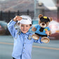 DolliBu Sitting Brown Teddy Bear Stuffed Animal - Soft Sitting Stuffed Bear Plush Toy Police Dress Up with Police Uniform and Cap Outfit, Toy