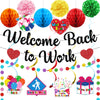 Welcome Back Decorations for Office Welcome Back to Work Decorations with Black Glitter Banner Circle Dots Garland Hanging Swirls Pom Poms Welcome