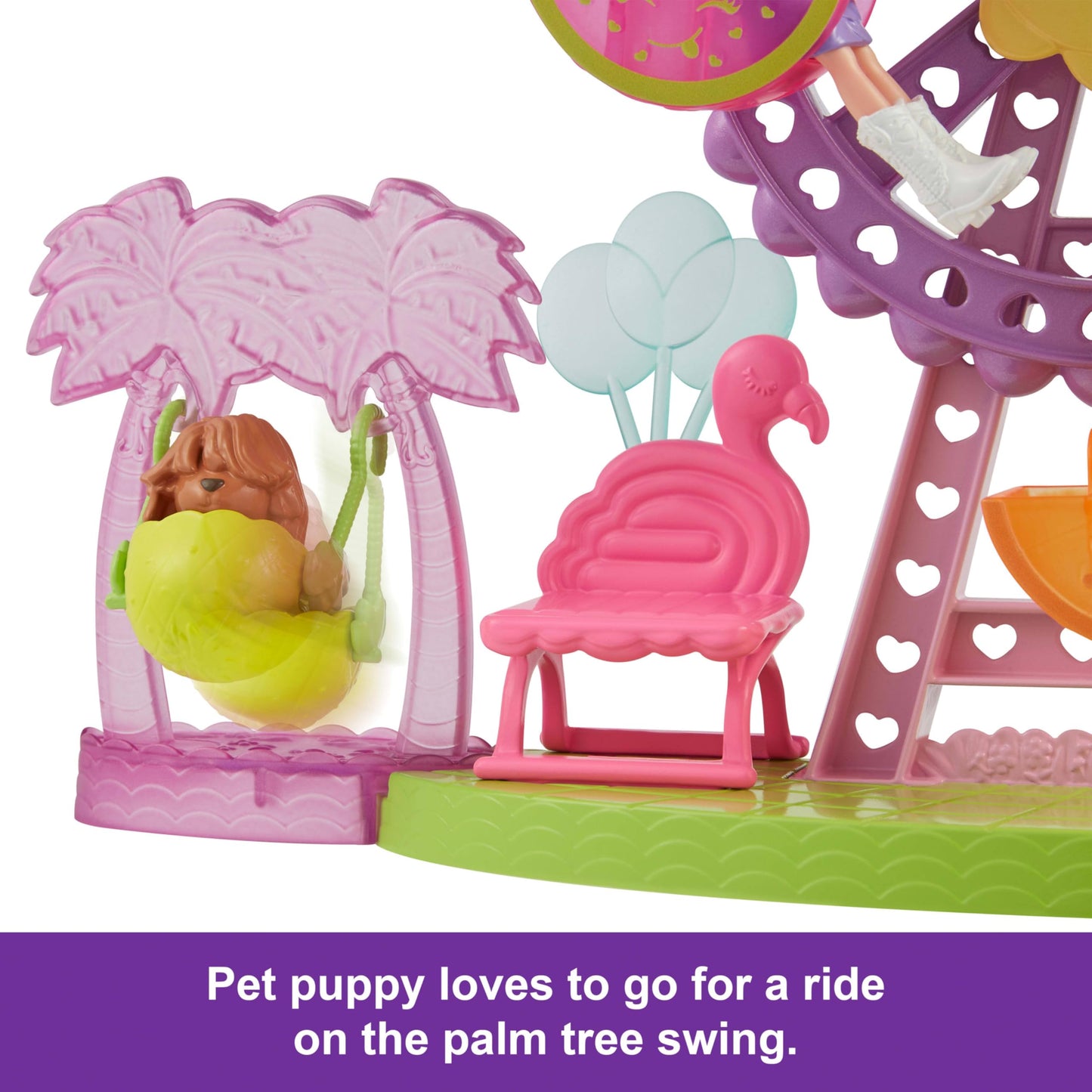 Polly Pocket Doll & Playset, Tropical Treats Carnival Food-Themed Toy Includes 3-inch Doll, 1 Puppy, 10 Accessories & Spinning Ferris Wheel
