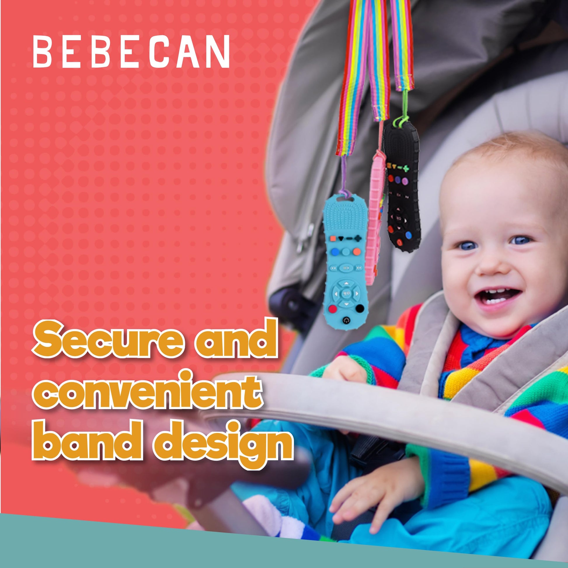 BEBECAN Silicone Remote for Baby - BPA-Free Chew Toy for Infants and Toddlers 3-24 Months, Sensory Toys for Babies, Play Remotes for Babies (Black)