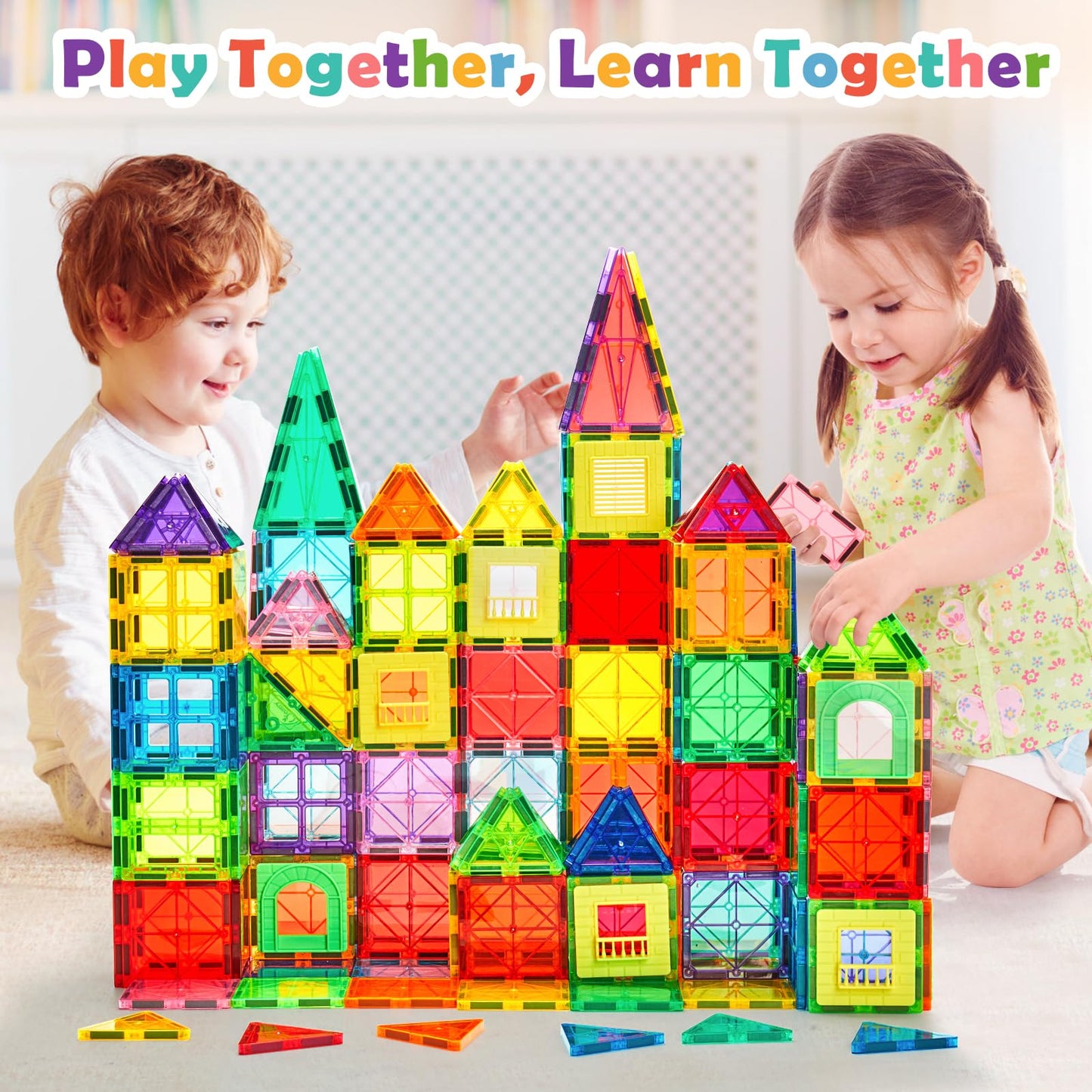 Dopyye Magnetic Building Tiles for Kids, 100 PCS Magnetic Blocks with Storage Bag, Magnet Tiles STEM Educational Stacking Toys Gift for Toddler Ages 3
