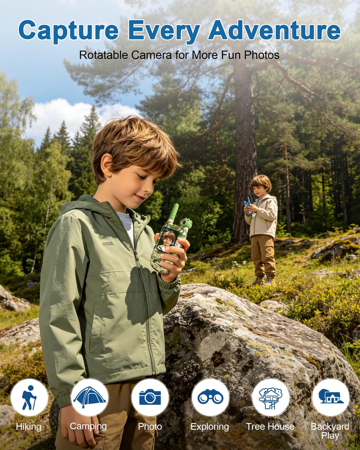 Kids Video Walkie Talkies 2 Pack, SOS Alert & 180° Rotating Camera