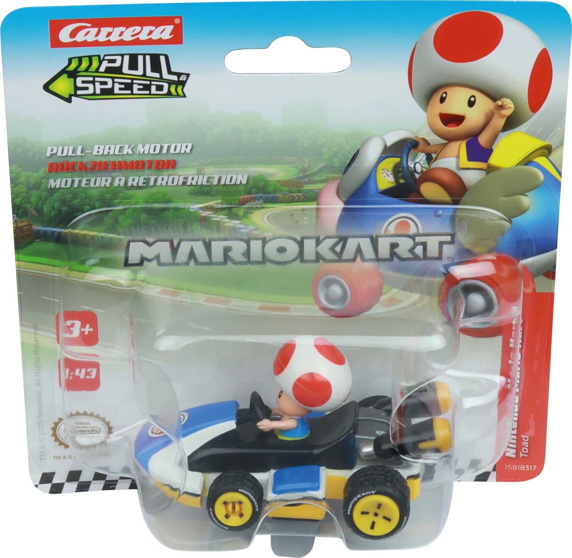 Carrera Pull & Speed 15818407 Official Licensed Kids Mario Kart Toy Car Pull Back Vehicle for Ages 3 and Up - Toad