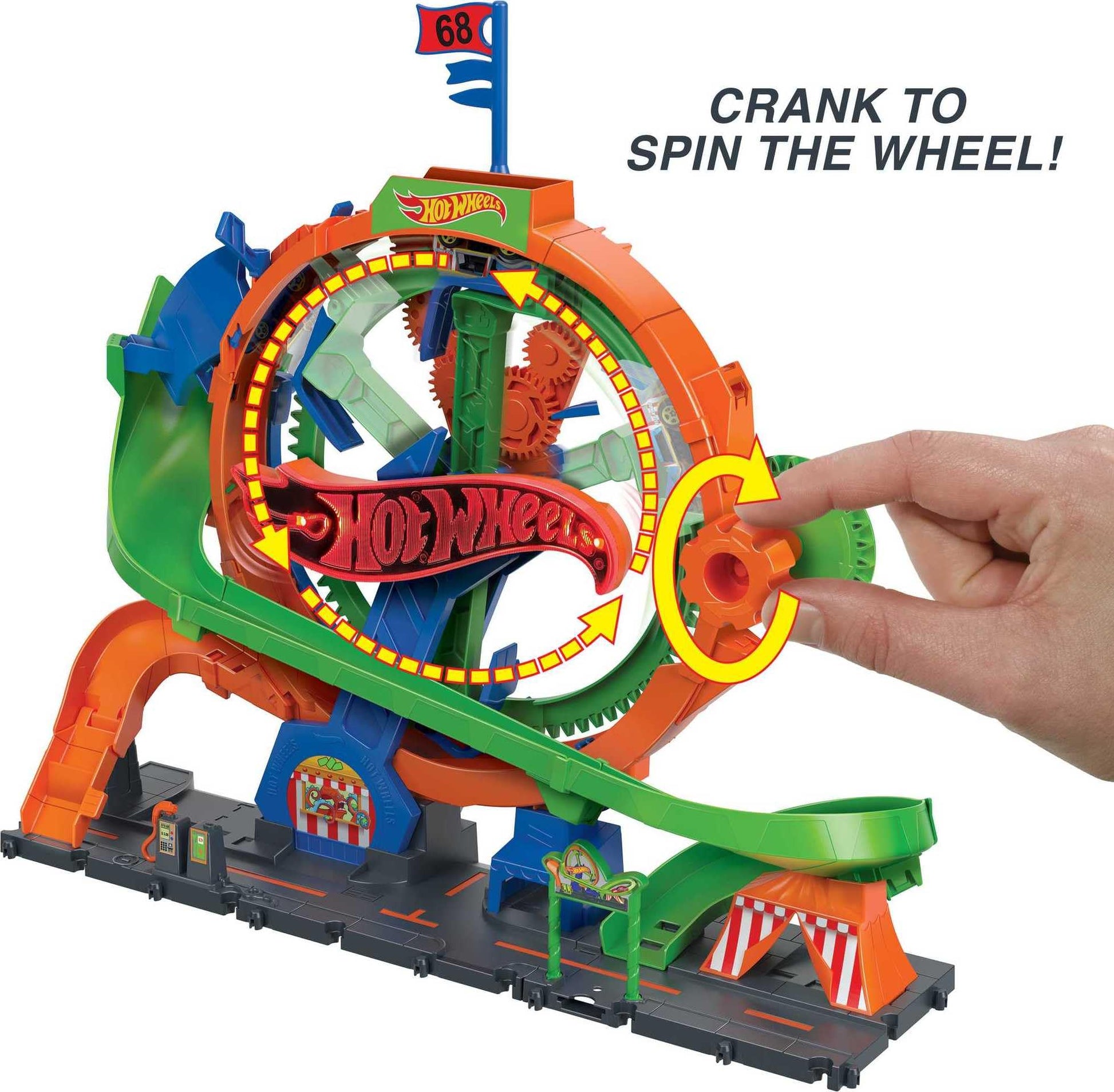 Hot Wheels City Track Set with 1 Hot Wheels Car, Kid-Activated Ferris Wheel with Carnival Lights & Sounds, Ferris Wheel Playset, HKX46