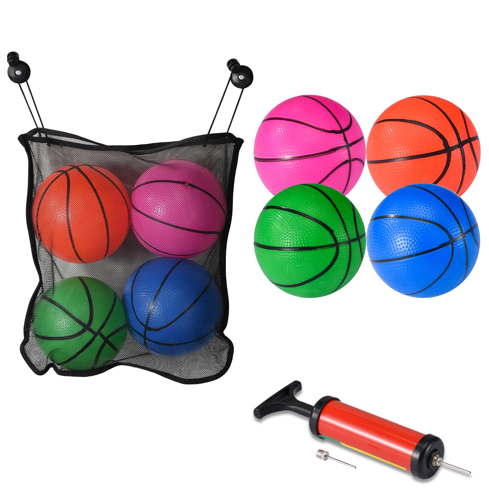 DAOLONG 4 Pcs Replacement Balls for L-ittle Tikes Basketball Hoop Set with Mesh Storage Bag, Lightweight Soft Small Basketball，6 Inches Colorful Small