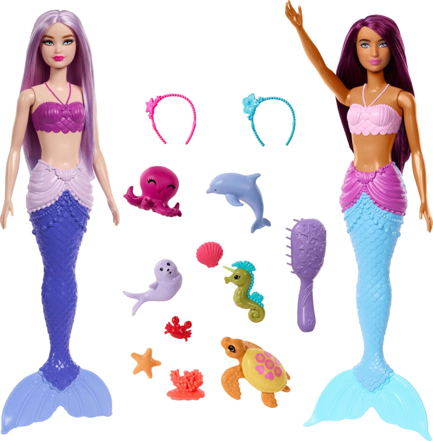 Mermaid Barbie Dolls 2-Pack: Sea Animals, Headbands & Ocean Accessories by Barbie