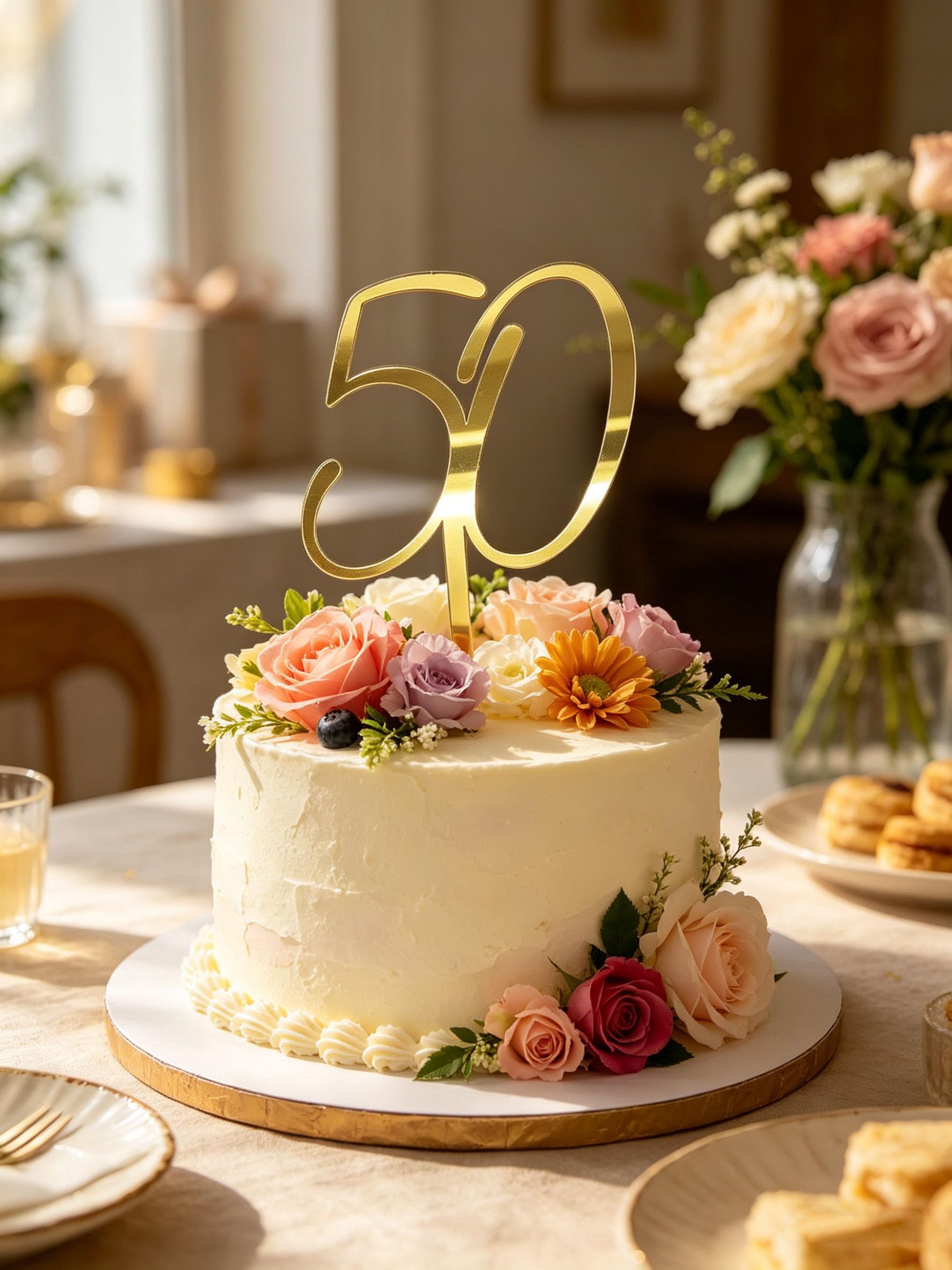 Happy 50th Birthday Cake Topper,Gold Number 50 Cake Decoration,50 Cake Topper,Fifty Cake Topper,50th Theme for Golden Wedding Birthday Anniversary