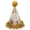 Luxurious Gold Glitter Birthday Cone Hat - 8" x 9" (1 Pc.) - Premium Quality Material, Stand Out & Shine Accessory - Perfect for Birthday Celebration