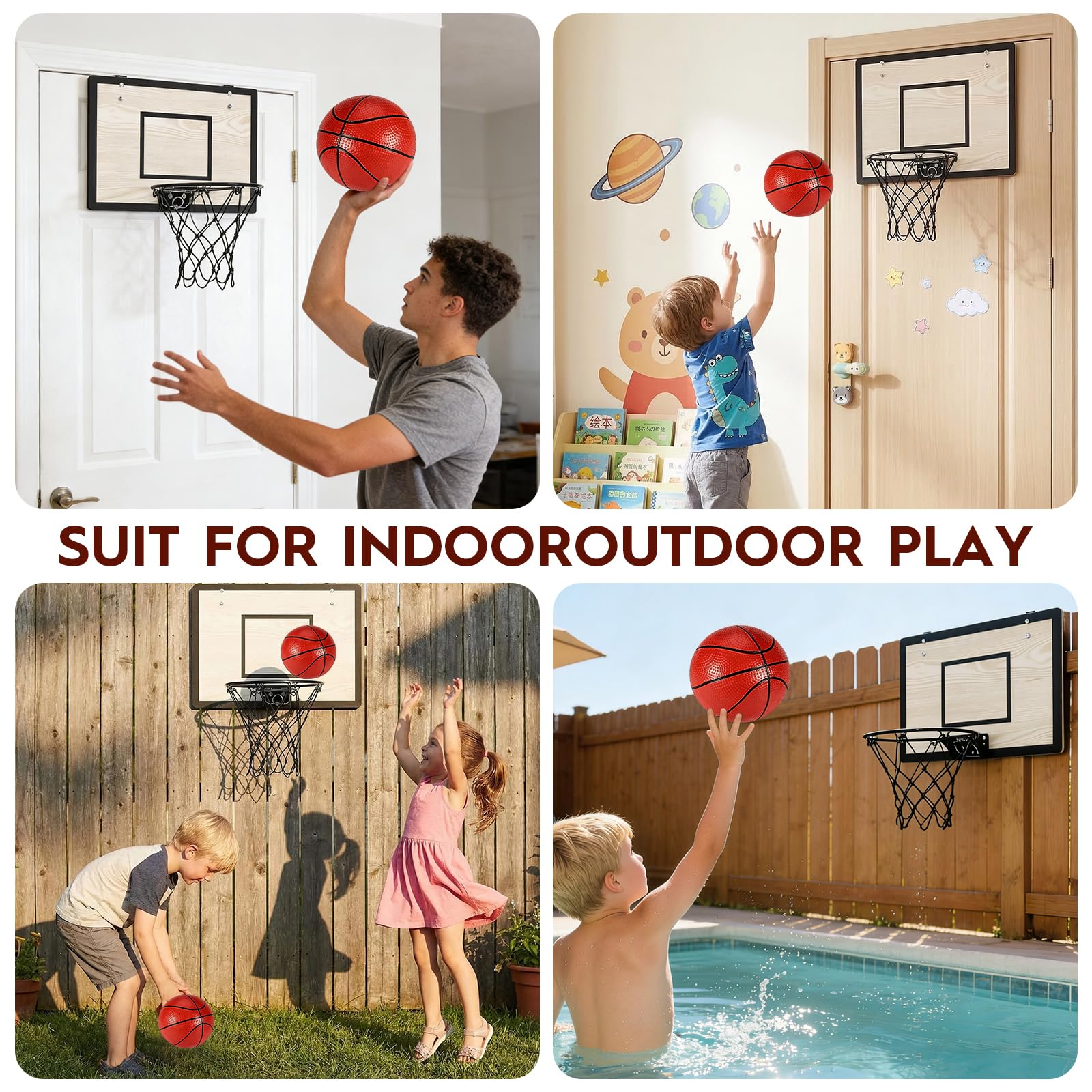 sxemcx rrhh Mini Basketball Hoop for Kids,Exquisite Wooden Over The Door Basketball Hoop Indoor with 4 Balls and Pump,Mini Hoops Set for Teens