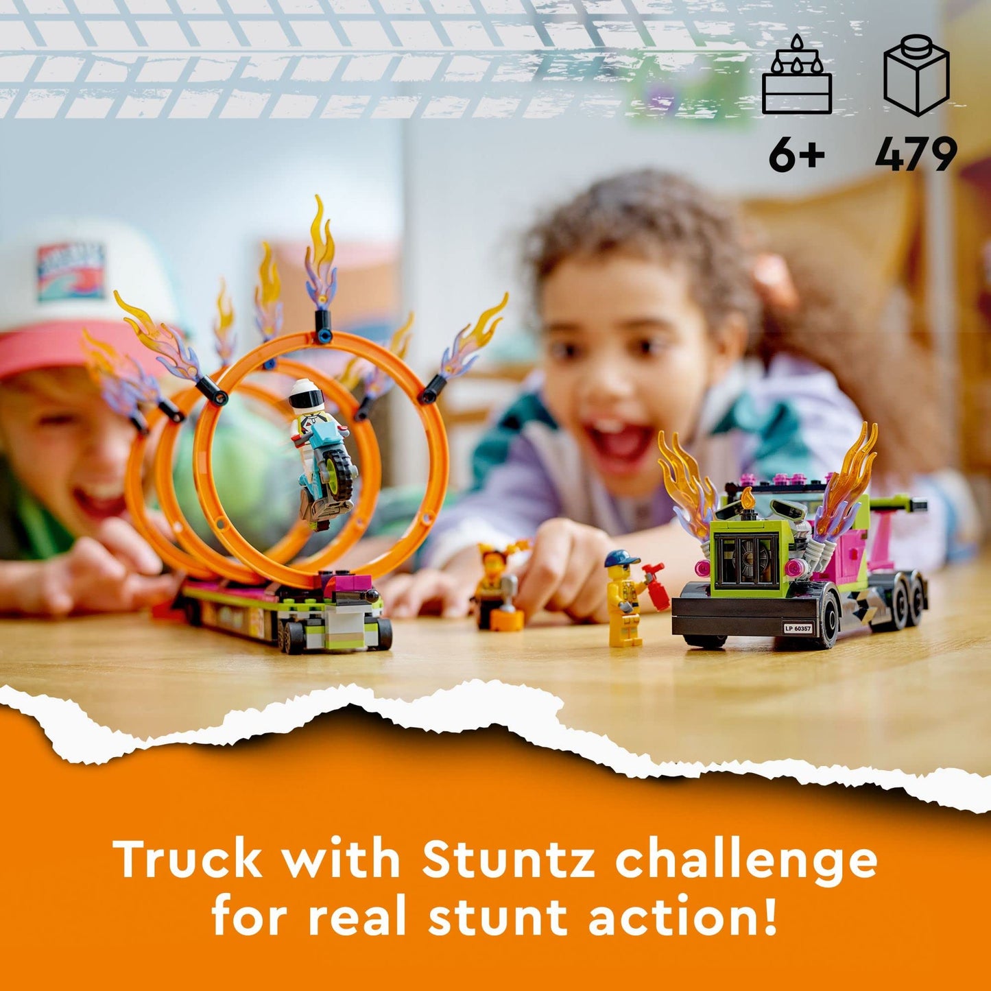 LEGO City Stuntz Stunt Truck & Ring of Fire Challenge 60357 with Flywheel-Powered Motorcycle Toy and Minifigures, Fun Gift for Kids Ages 6 Plus, 2023