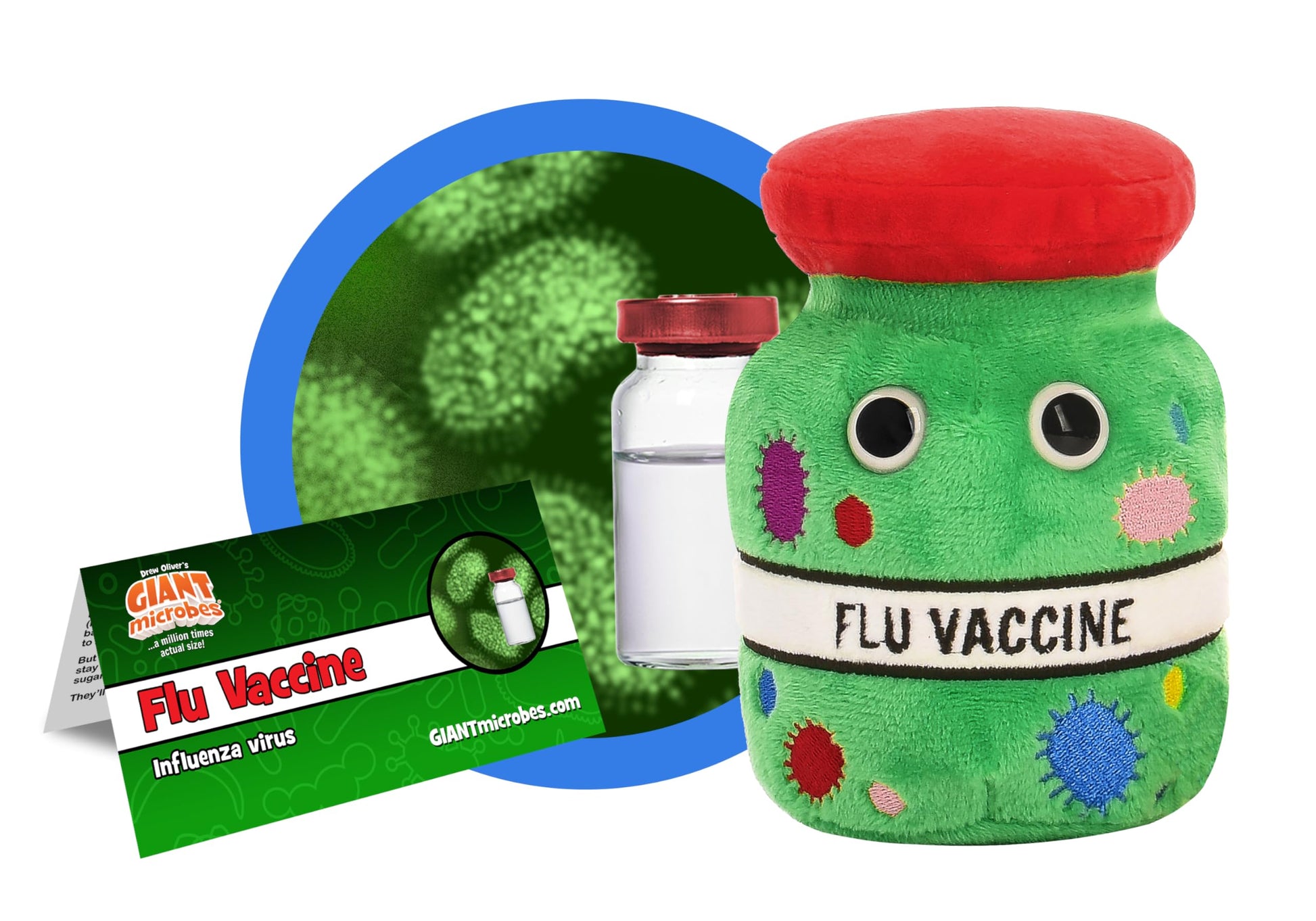 GIANT MICROBES Vaccine for Flu Plush - Learn About Health and Immunology, Educational Gift for Students, Doctors, Nurses, Scientists, Pharmacists