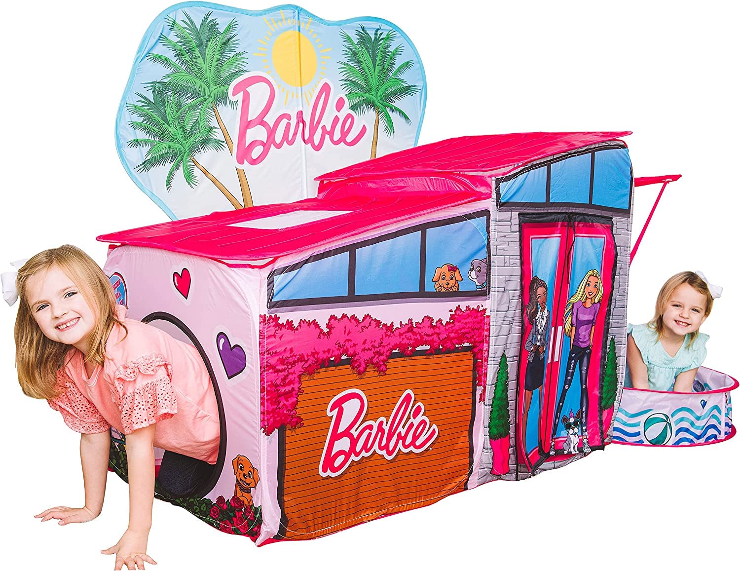 Barbie Dreamhouse™ Extra Large Pop Up Play Tent with Crawl Tunnel and Ball Pit, Over 7 feet Long, Playhouse Toy Folds Into Storage Bag, 20 Play Balls
