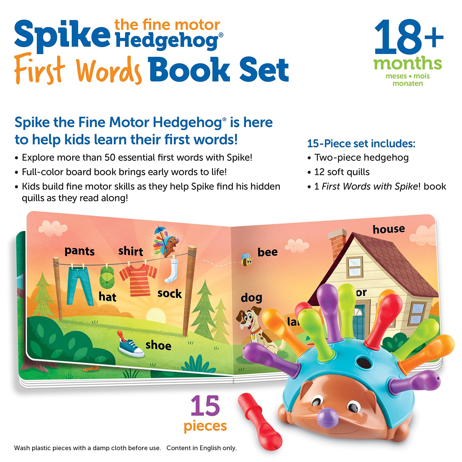 Learning Resources Spike the Fine Motor Hedgehog First Words - Toddler Activity Toys, Preschool Fine Motor Skills, Age 18 Months+