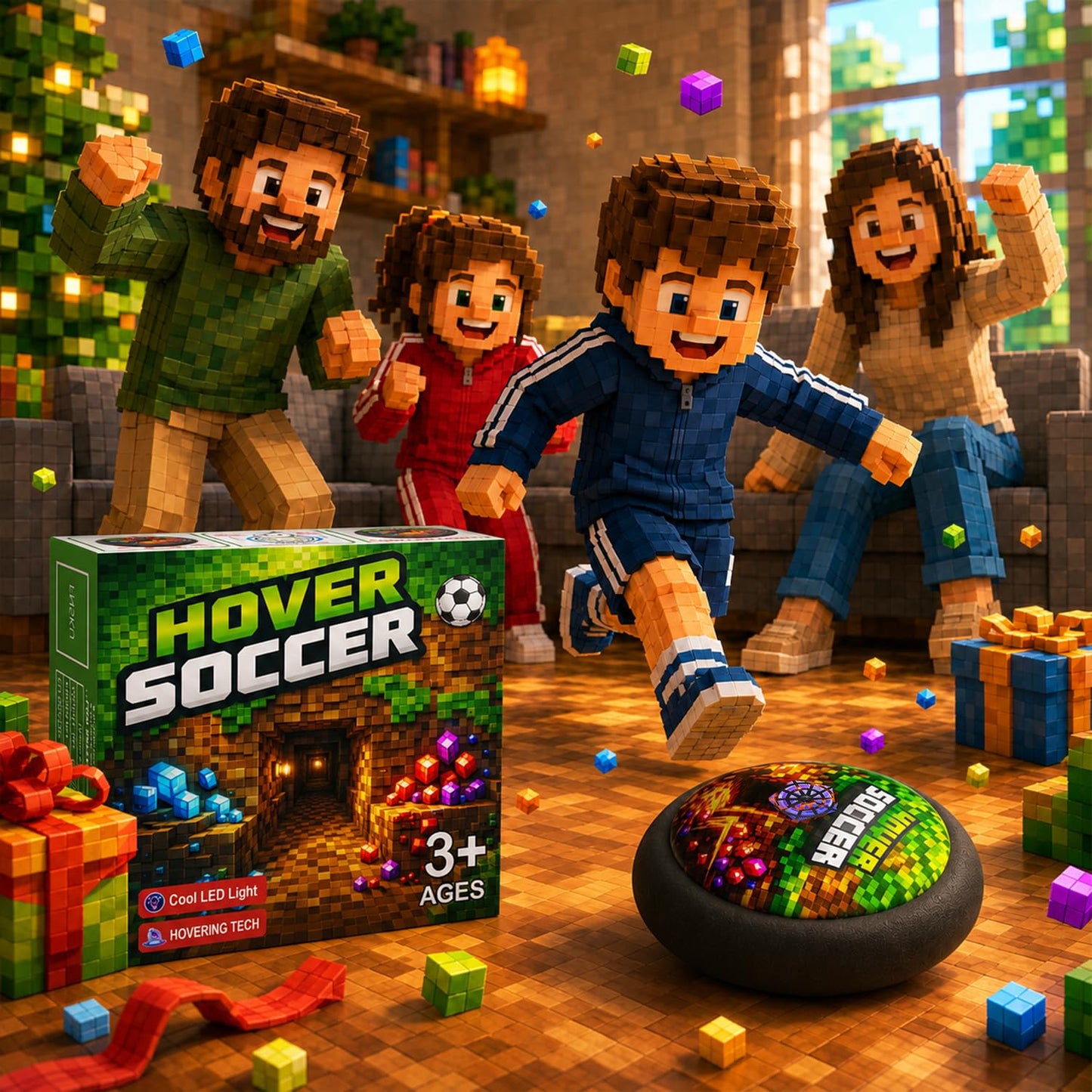 ZHIPAL Pixel Mine Adventure Craft Toys Design Hover Soccer Ball Indoor Football Game,Birthday Gifts for Kids,Age 3 4 5 6 7 8-12 Year Old Boys,LED