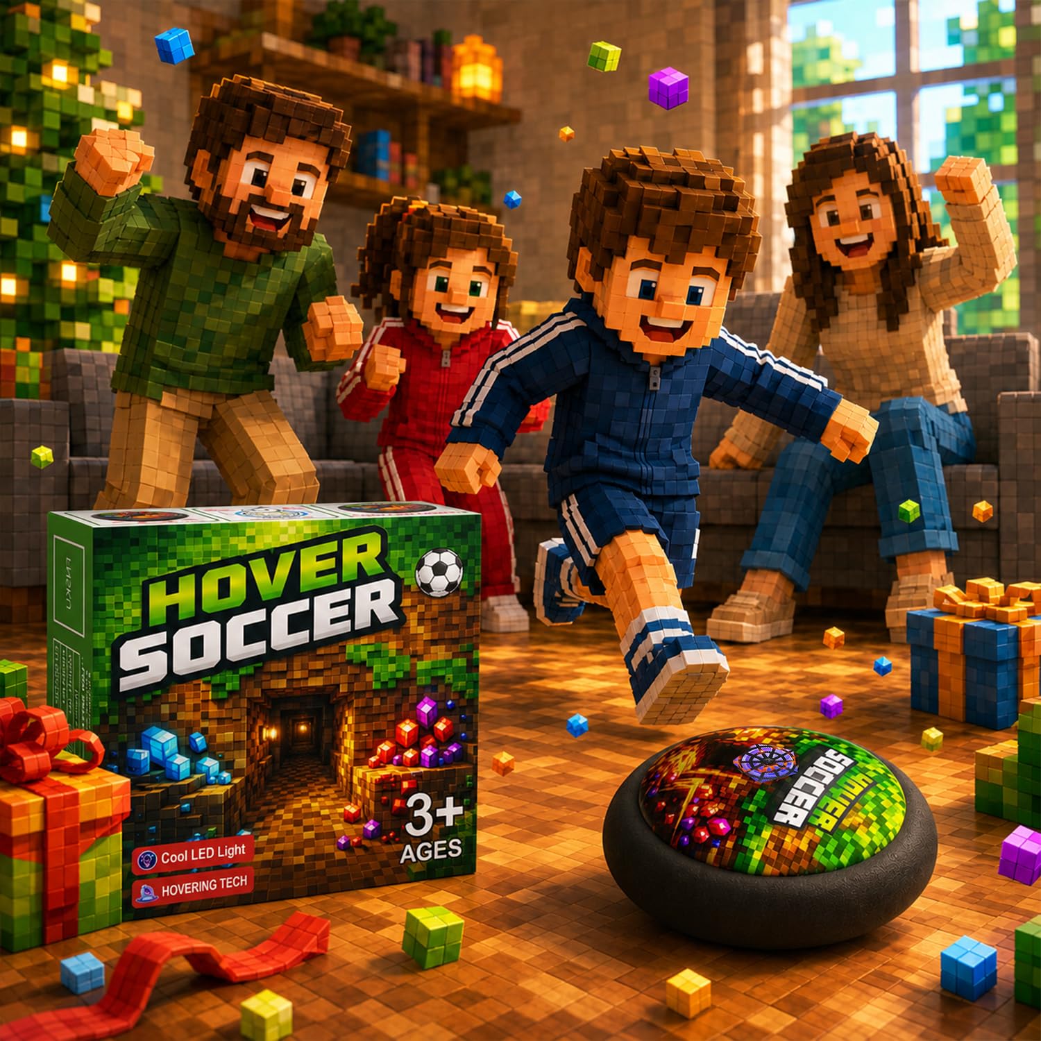 ZHIPAL Pixel Mine Adventure Craft Toys Design Hover Soccer Ball Indoor Football Game,Birthday Gifts for Kids,Age 3 4 5 6 7 8-12 Year Old Boys,LED