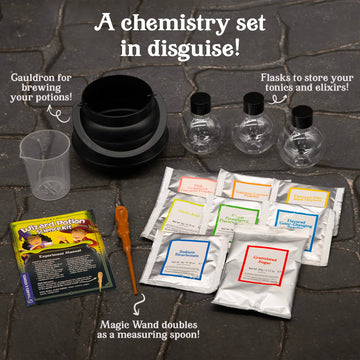 Tasty Labs Wizard Potion Science Kit - Make 5 Magical Potions, Chemistry Experiments Safe to Drink, Includes Cauldron & Wand - Study Reactions