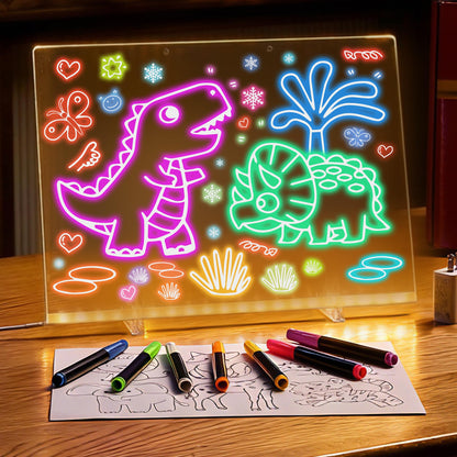 BAWMOY Lumiboard Led Drawing Board for Kids, 16" Light up Drawing Board with 10 Tracing Pages and 7 Markers, 7-Color Led Note Board, Birthday