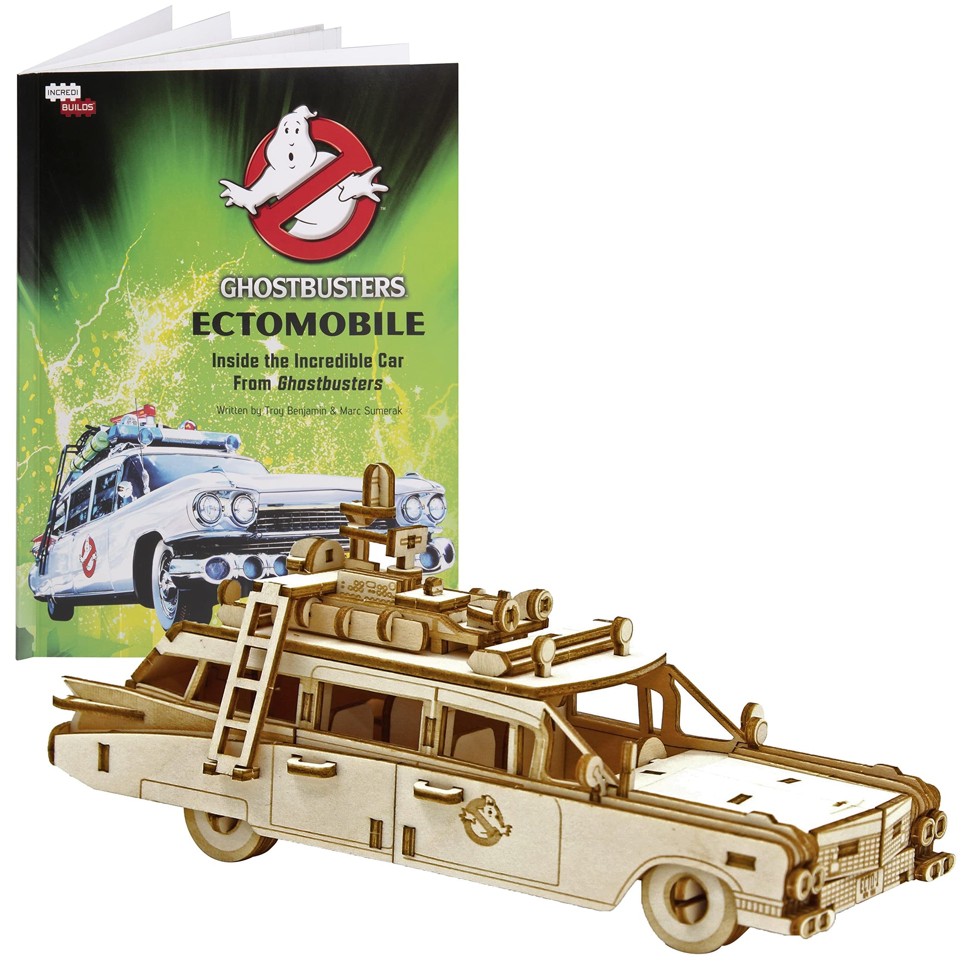 IncrediBuilds Ghostbusters Ectomobile 3D Wood Puzzle & Model Vehicle Figure Kit (137 Pcs) Build & Paint 3-D Movie Replica Ecto-1 Car Toy - No Glue or