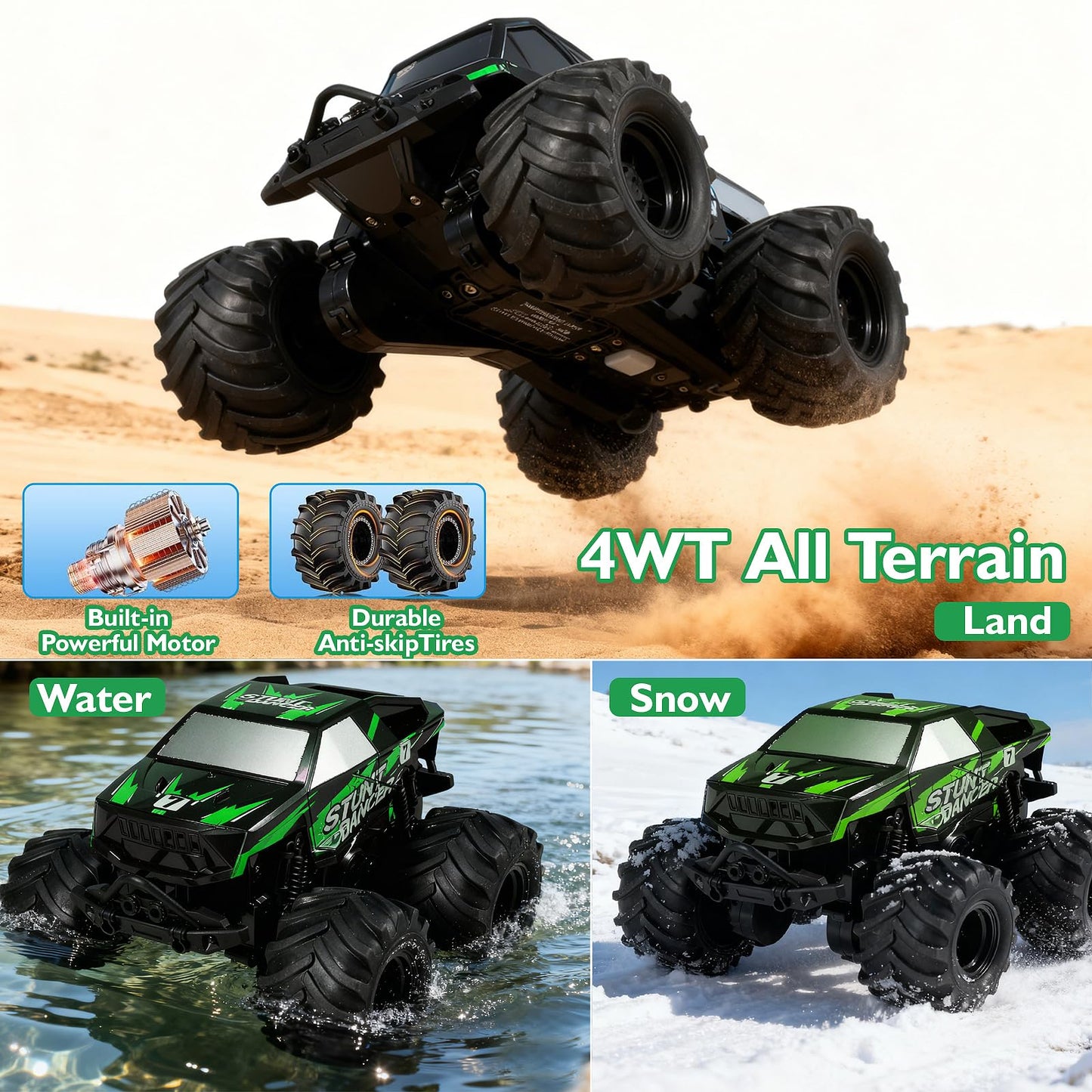 Ufilni 1:24 Waterproof Monster Truck Toys RC Cars: Amphibious Remote Control Car Trucks 4WD All Terrain Off-Road Pickup Toy for 6 7 8 9 10 11 12 Year