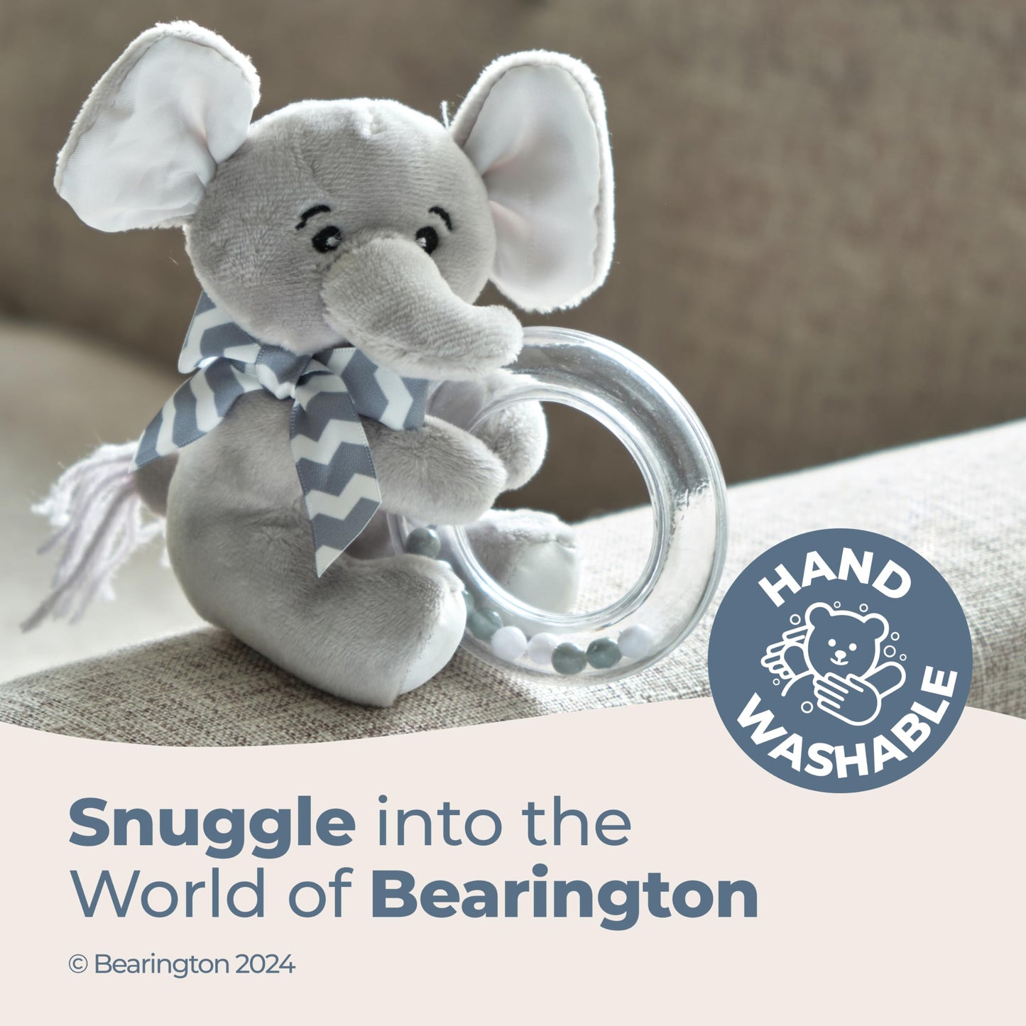 Bearington Lil' Spout Small Baby Elephant Stuffed Animal with Rattle - 5" Plush Toy, Gentle Sound Elephant Rattles for Babies - Adorable Baby Rattles