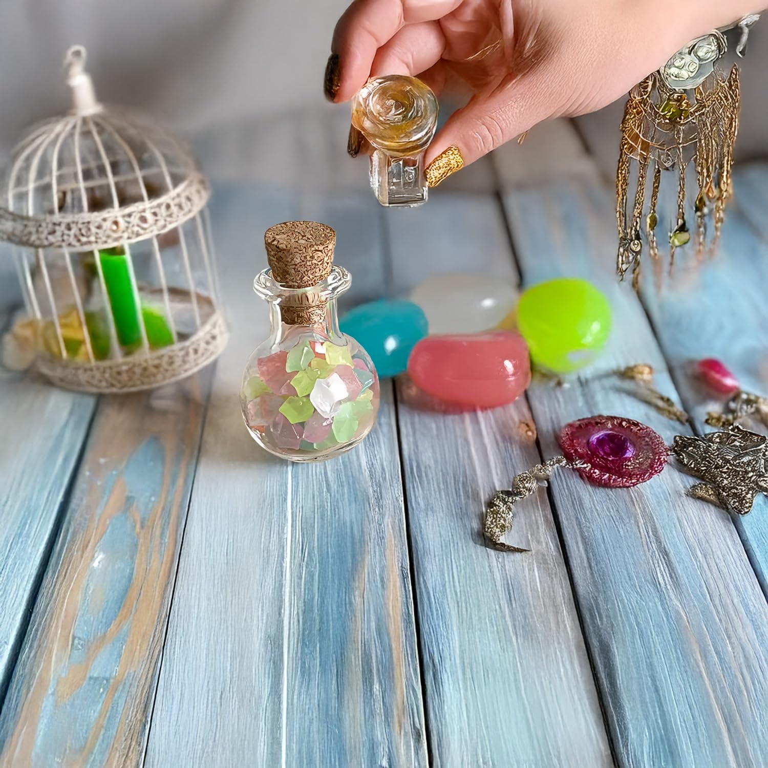 Miniature Gnome Magic Bottle with Glowing Stones, Fairy Garden Accessories, Gnome Door Decoration