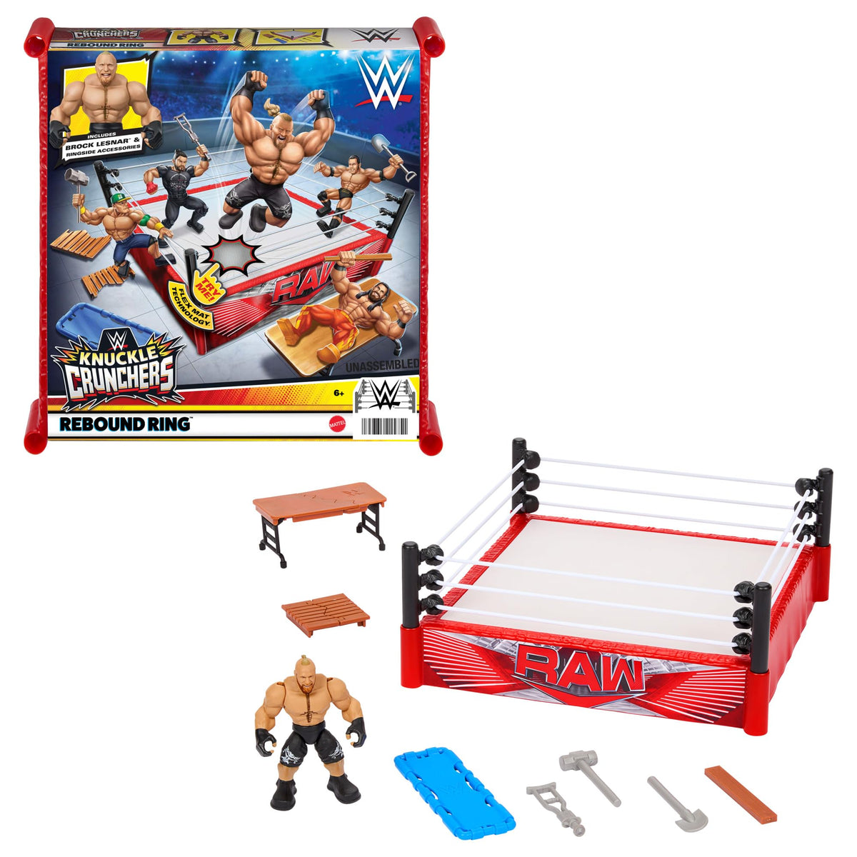 Mattel WWE Knuckle Crunchers Playset with Action Figure & Accessories, Rebound Ring with Flex Mat Technology, Brock Lesnar 2.5-inch Figure