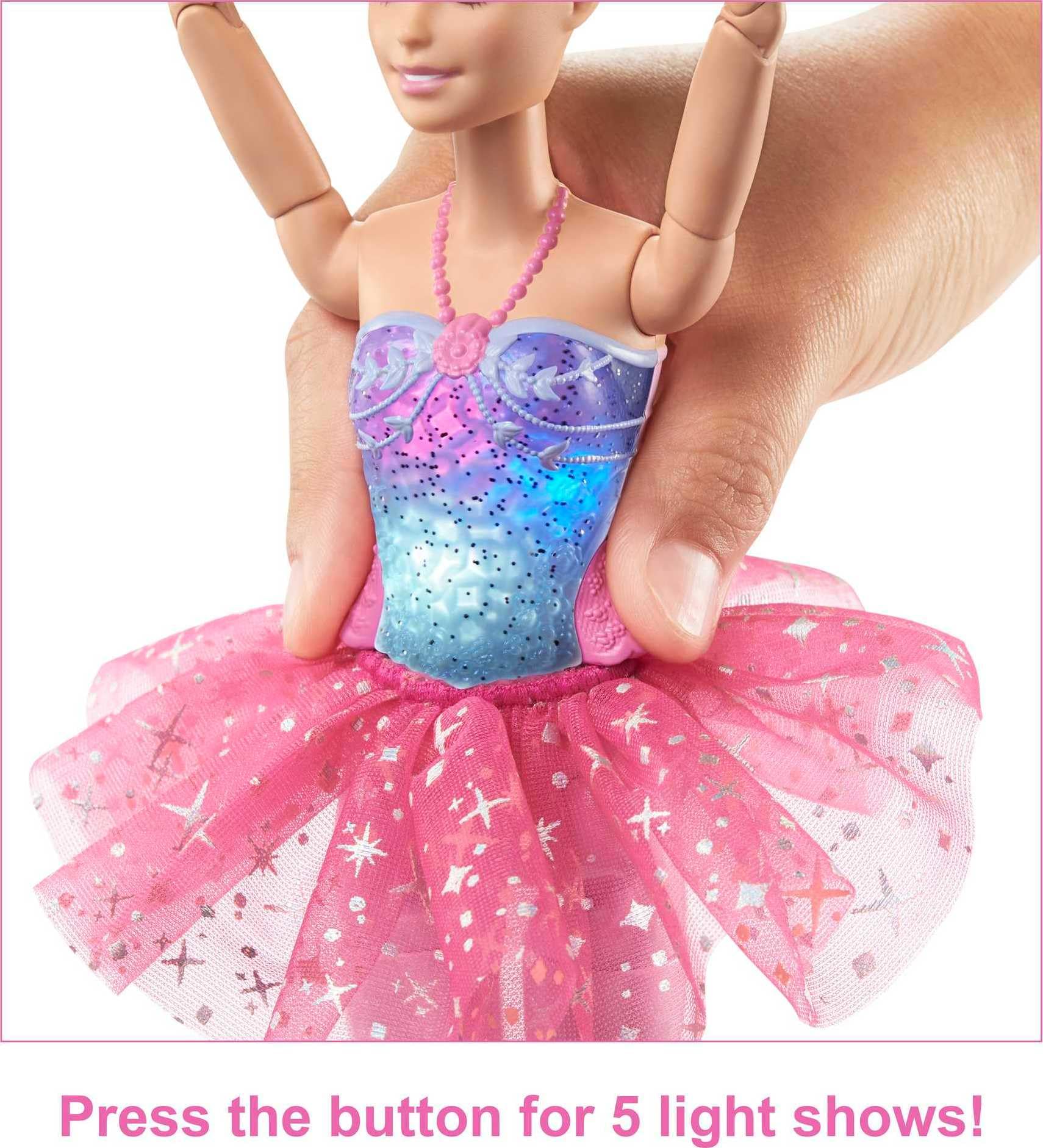 Barbie Dreamtopia Twinkle Lights Ballerina Doll with Blonde Hair & Light-Up Feature Wearing Royal Headband & Pink Tutu