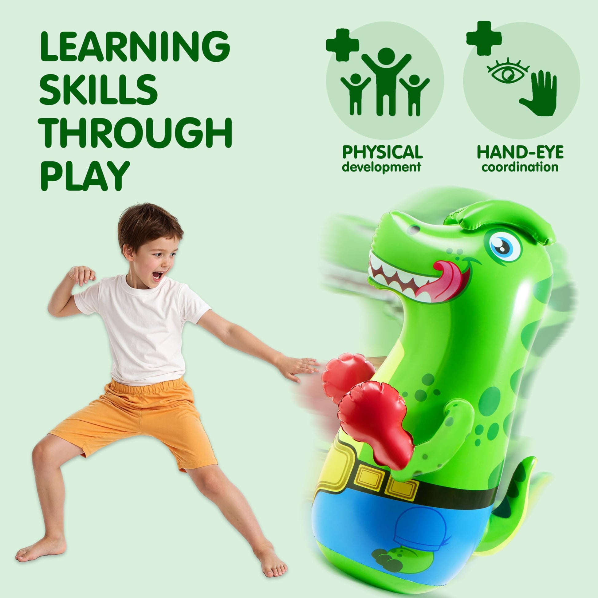 SYNCFUN Inflatable Punching Bag for Kids 47 Inches, Kids Blow up Punching Bag Toys, T.rex Dinosaur Bouncing-Back Bopper