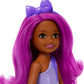 Barbie Royal Chelsea Doll with Pink Hair and Purple Bow Headband, Colorful Printed Skirt