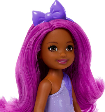Barbie Royal Chelsea Doll with Pink Hair and Purple Bow Headband, Colorful Printed Skirt