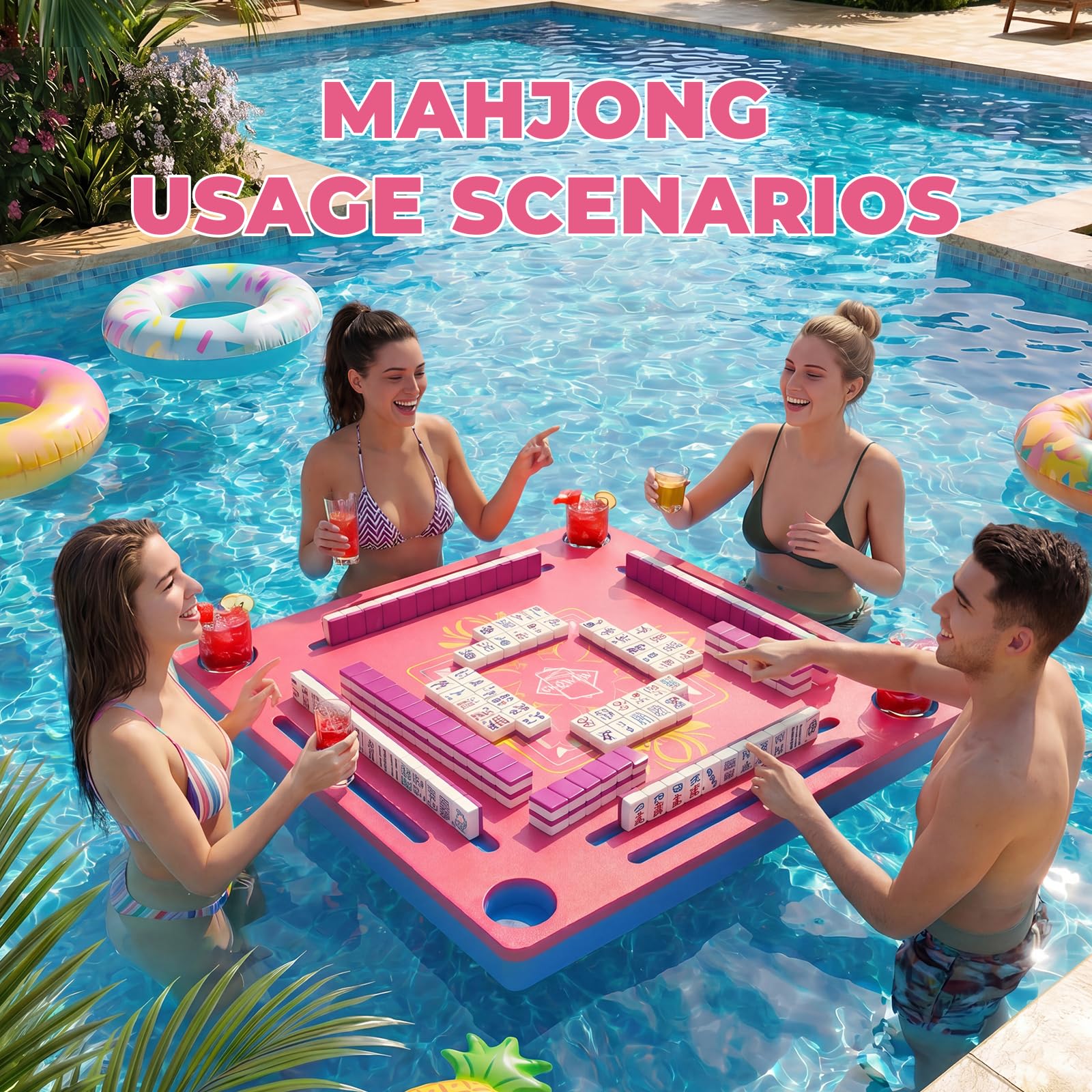 GKQWLW Floating Mahjong Table for Pool, Double-Sided Waterproof Float Game Tray for Mahjong, Poker, Cards, Dominoes Scrabble, Water Game Table