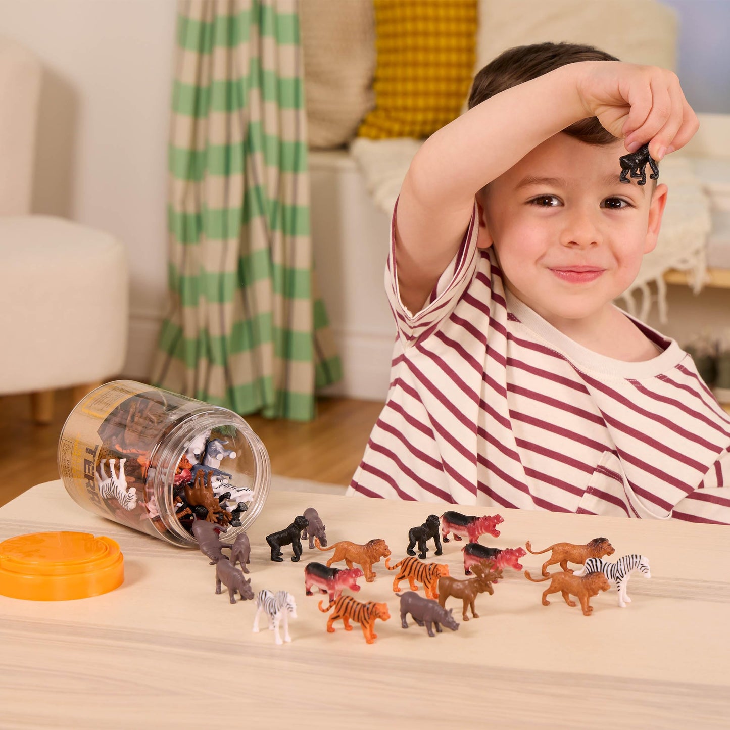 Terra by Battat - 60 Pieces Wild Creatures Tube - Realistic Mini Animal Figurines - Lion, Hippo, Tiger, Bear & More Safari Animals - Educational Toys