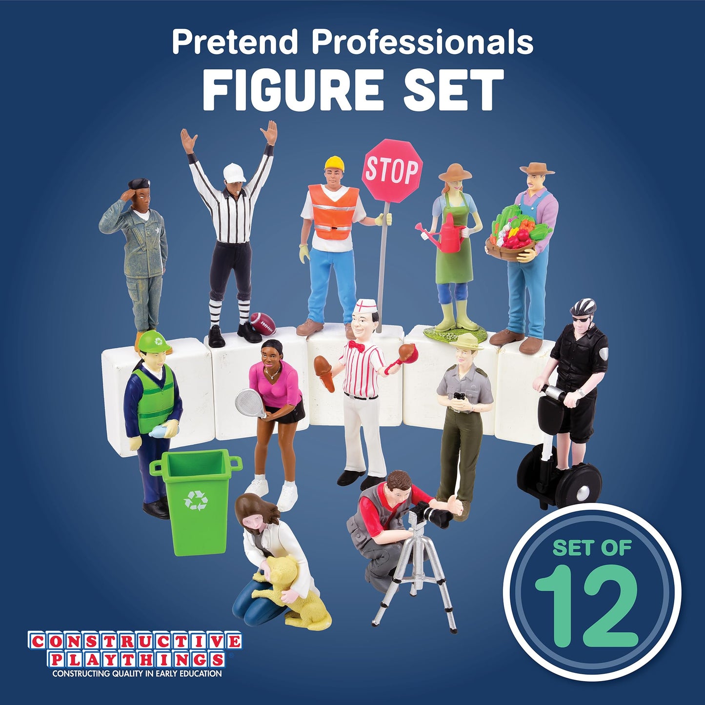 Cre8tive Minds Constructive Playthings Pretend Professionals Career Toy Figure Set for Kids Ages 3+, Set of 12 Freestanding Inclusive and Diverse
